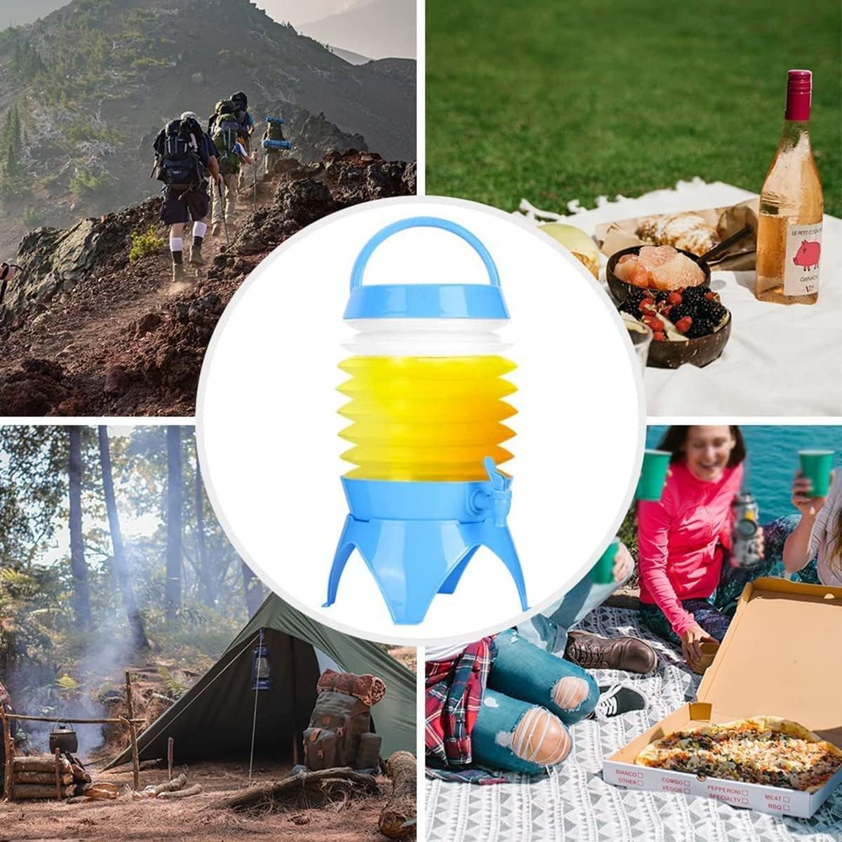 Drink Dispenser,  Beverage Dispenser with Spigot for Outdoor Party, Portable, Collapsible, Clear-Drink Jar Containers