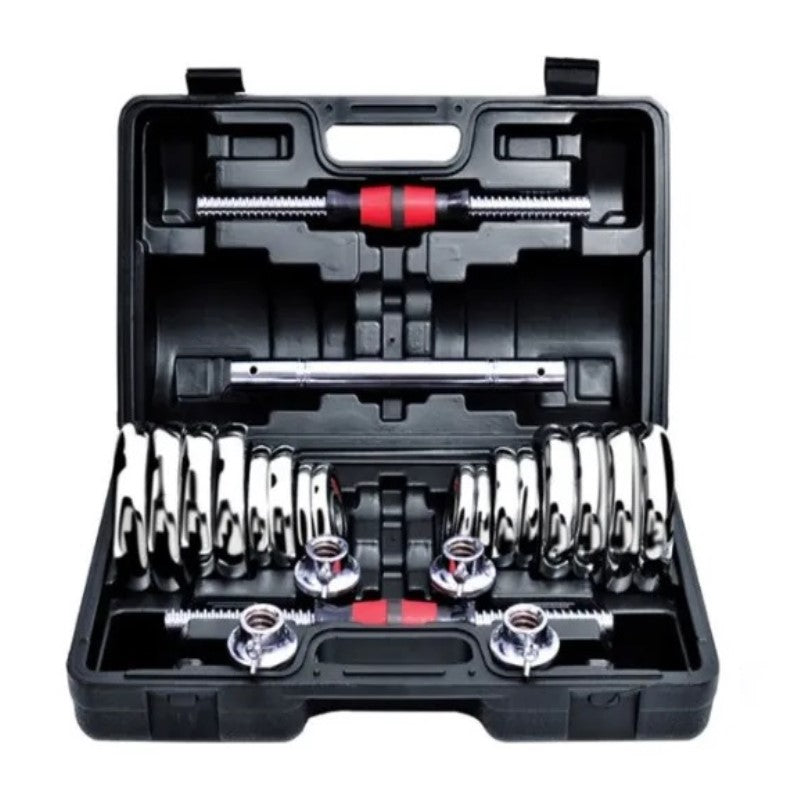 30Kg Multi-function Adjustable Chrome Weightlifting barbell/dumbbell set with Case