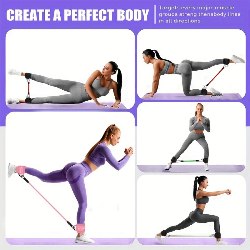 2pcs Adjustable Ankle Strap with Double D-Rings and 3 Resistance Bands Set/Ankle Straps  for Kickbacks, Glute Workouts, Leg Extensions, Curls, and Hip Abductor