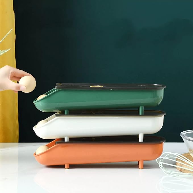 Egg Trays for Refrigerator/Stackable Egg Container with Lid/Sliding Egg Storage Box With Date Record Function