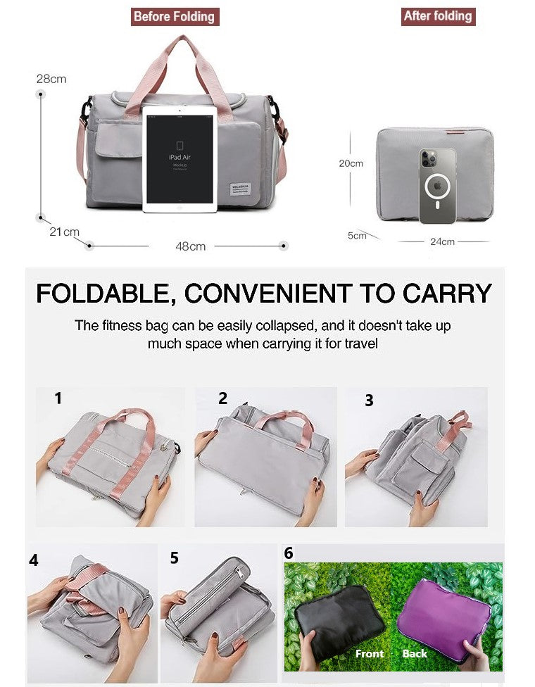 Large Capacity Travel Bag with Shoe Compartment and wet pocket/Unisex Sports Yoga Gym Fitness Training Shoulder Bag