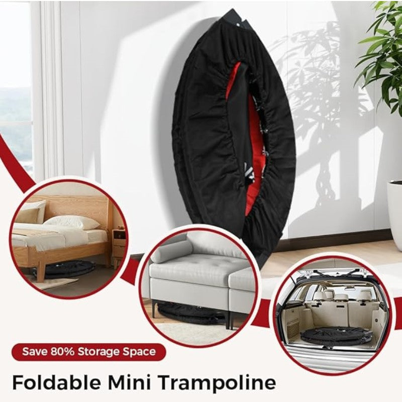 Silent Foldable Trampoline 40/48 Inch Adults Kid With Armrest Adjustable Handle Home Gym Jumping Fitness