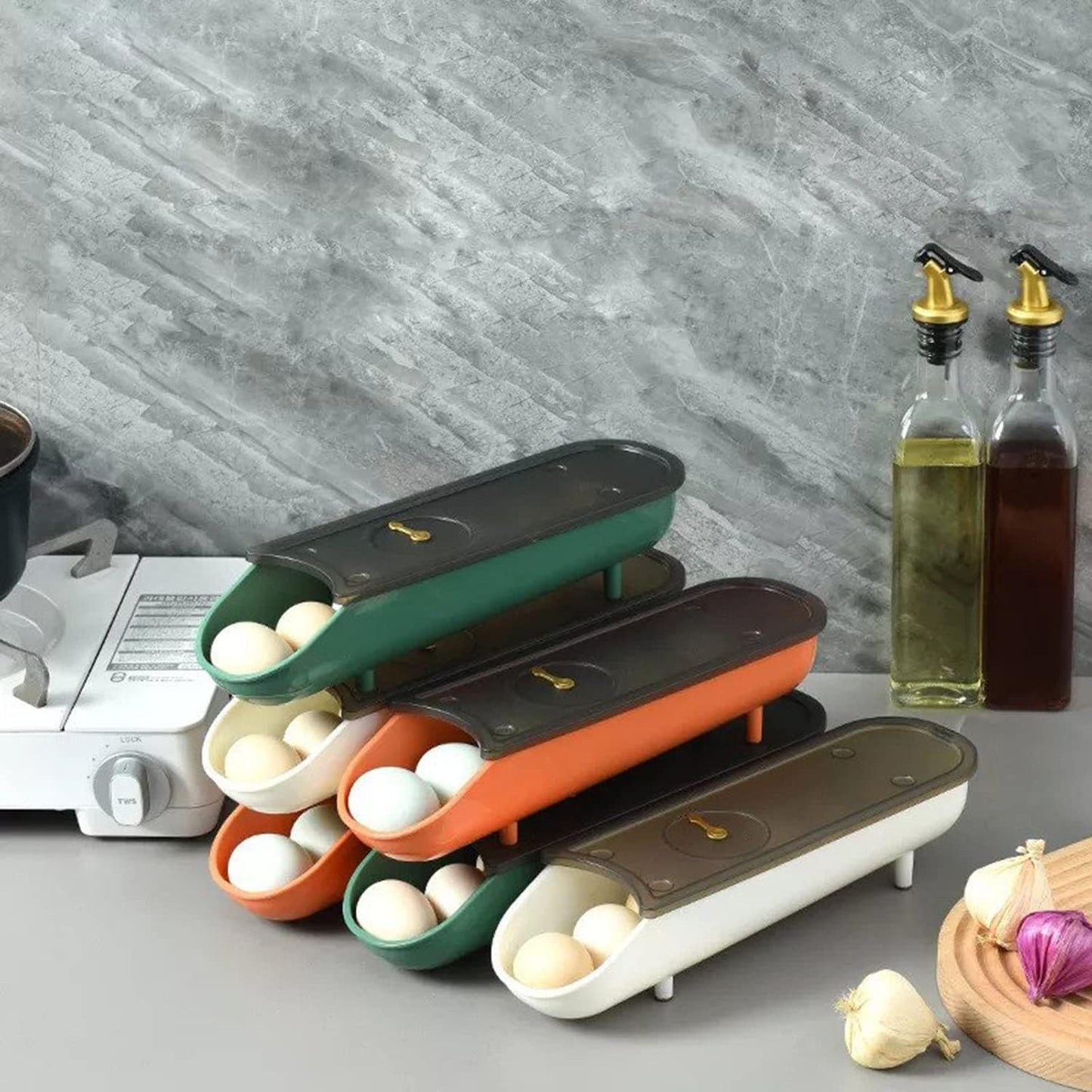 Egg Trays for Refrigerator/Stackable Egg Container with Lid/Sliding Egg Storage Box With Date Record Function