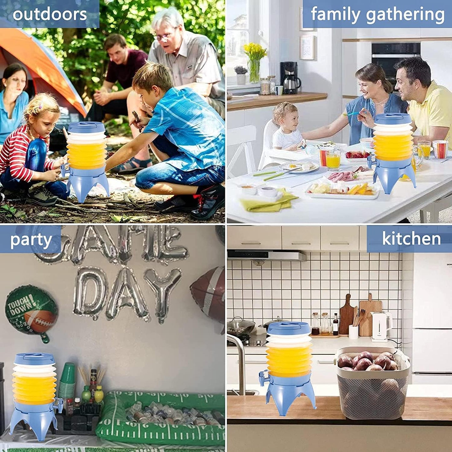 Drink Dispenser,  Beverage Dispenser with Spigot for Outdoor Party, Portable, Collapsible, Clear-Drink Jar Containers