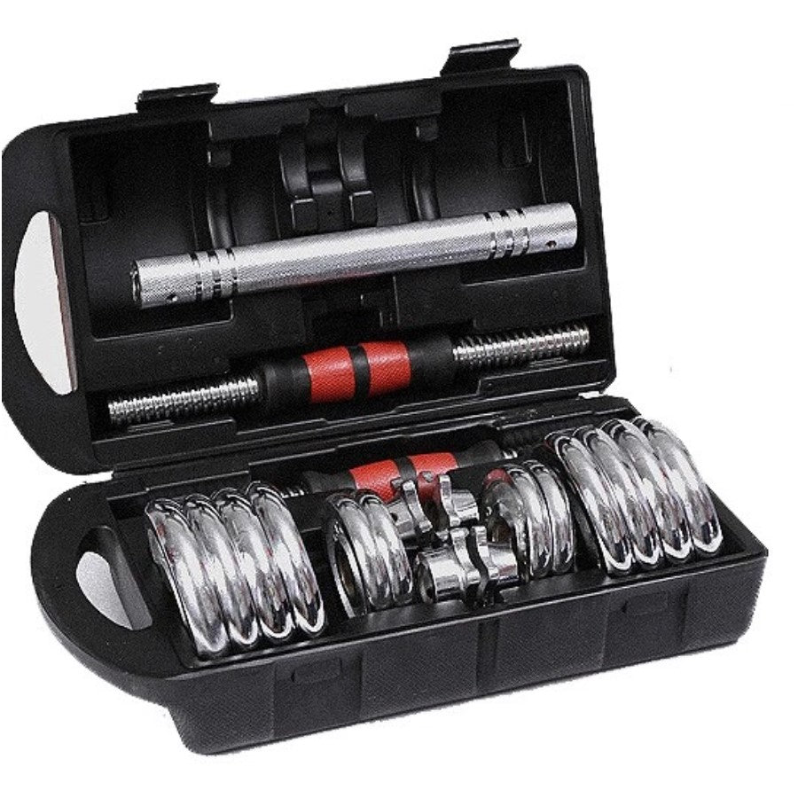 20Kg Multi-function Adjustable Chrome Weightlifting barbell/dumbbell set with Case