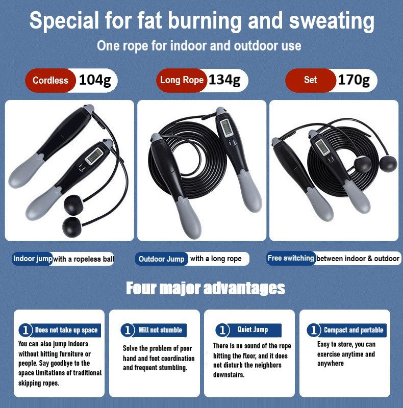 Jump Rope Multifunctional Exercise Skipping Rope with Calorie Counter, Adjustable Length, Cordless Jumping Rope