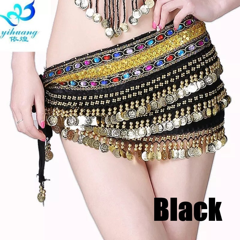 3 Rows Belly Dance Hip Scarf with Rhinestone