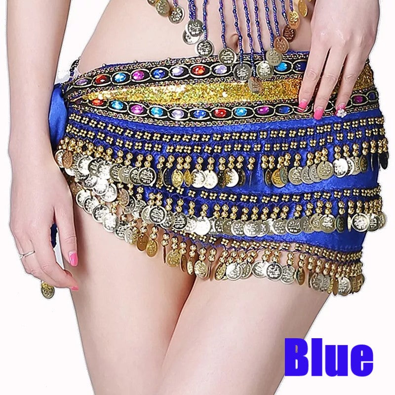3 Rows Belly Dance Hip Scarf with Rhinestone