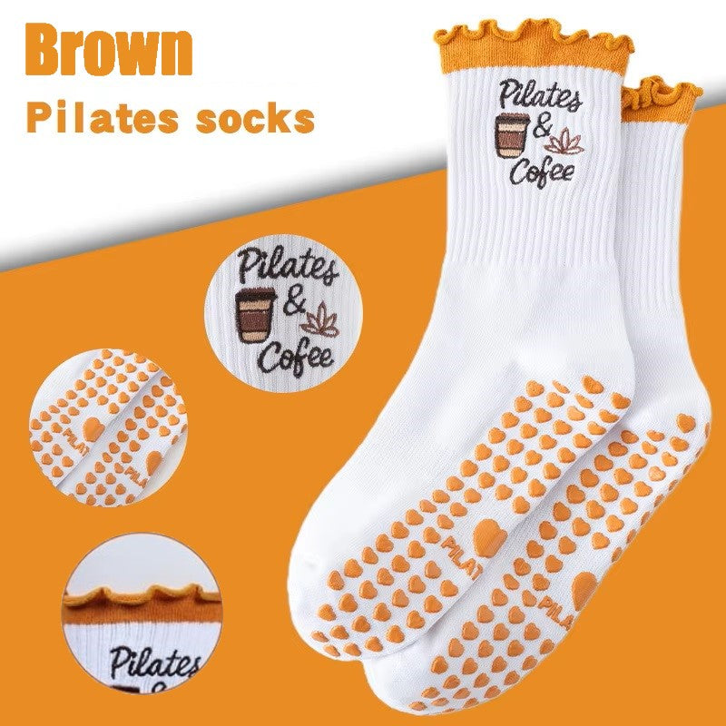 Fruits Patterns Embroidery Anti Sip Mid-Calf Yoga Socks(SK10)