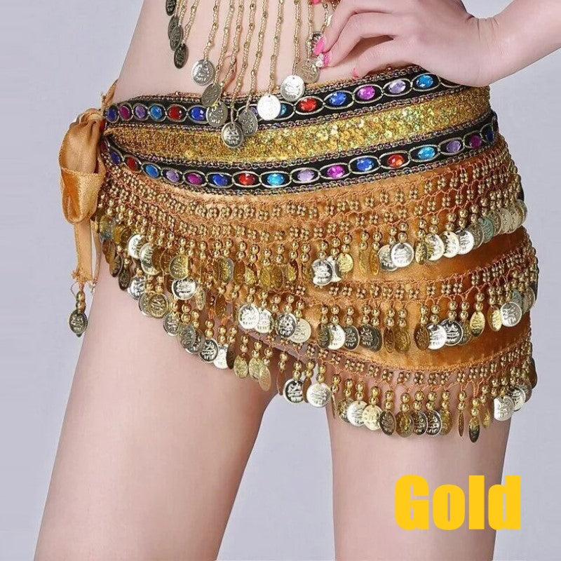 3 Rows Belly Dance Hip Scarf with Rhinestone