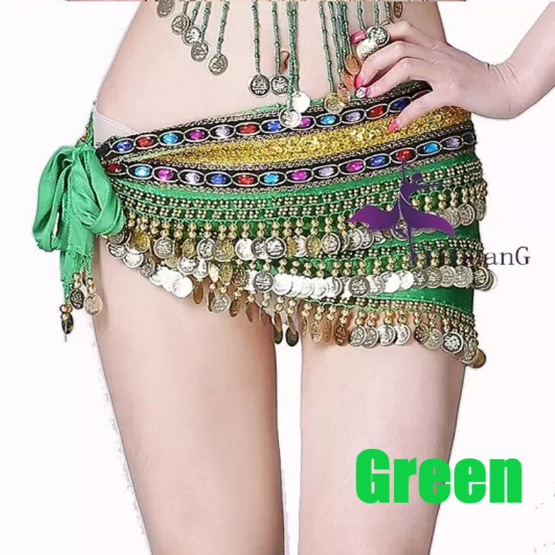 3 Rows Belly Dance Hip Scarf with Rhinestone