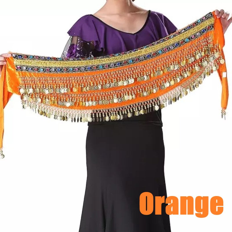 3 Rows Belly Dance Hip Scarf with Rhinestone
