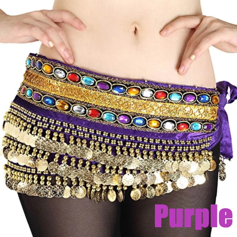 3 Rows Belly Dance Hip Scarf with Rhinestone