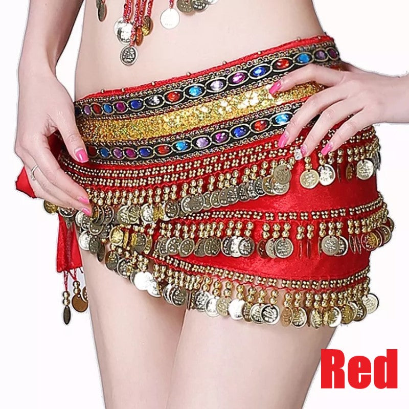 3 Rows Belly Dance Hip Scarf with Rhinestone