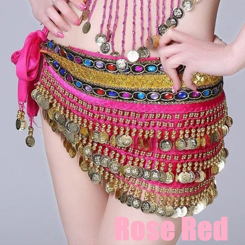 3 Rows Belly Dance Hip Scarf with Rhinestone