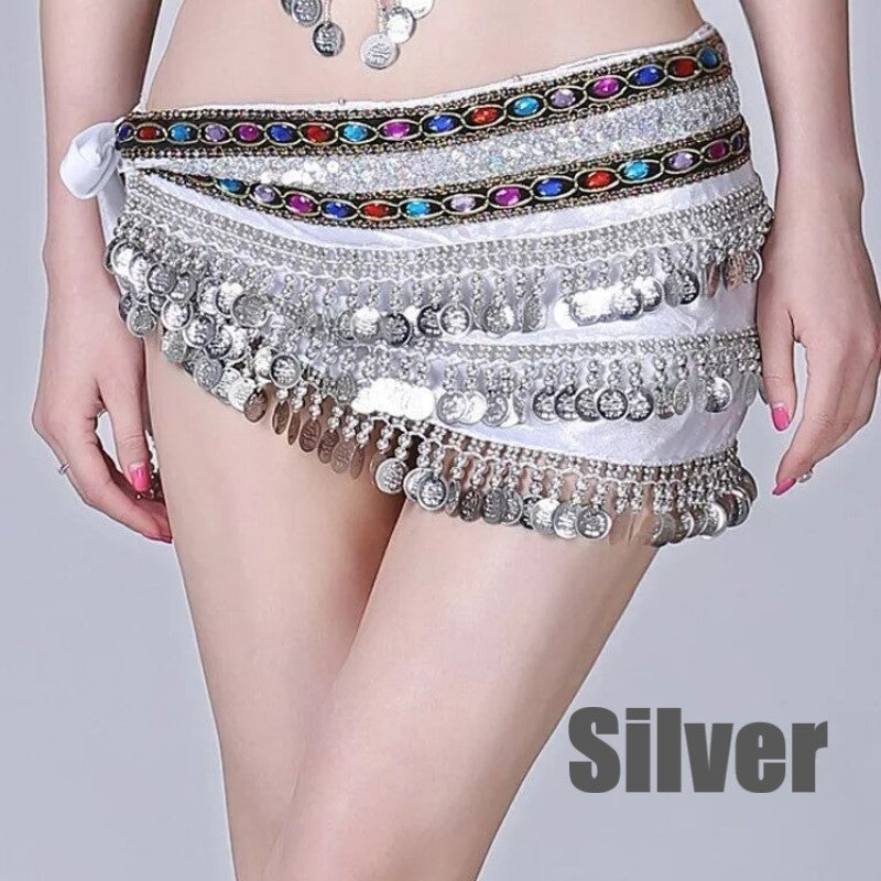 3 Rows Belly Dance Hip Scarf with Rhinestone