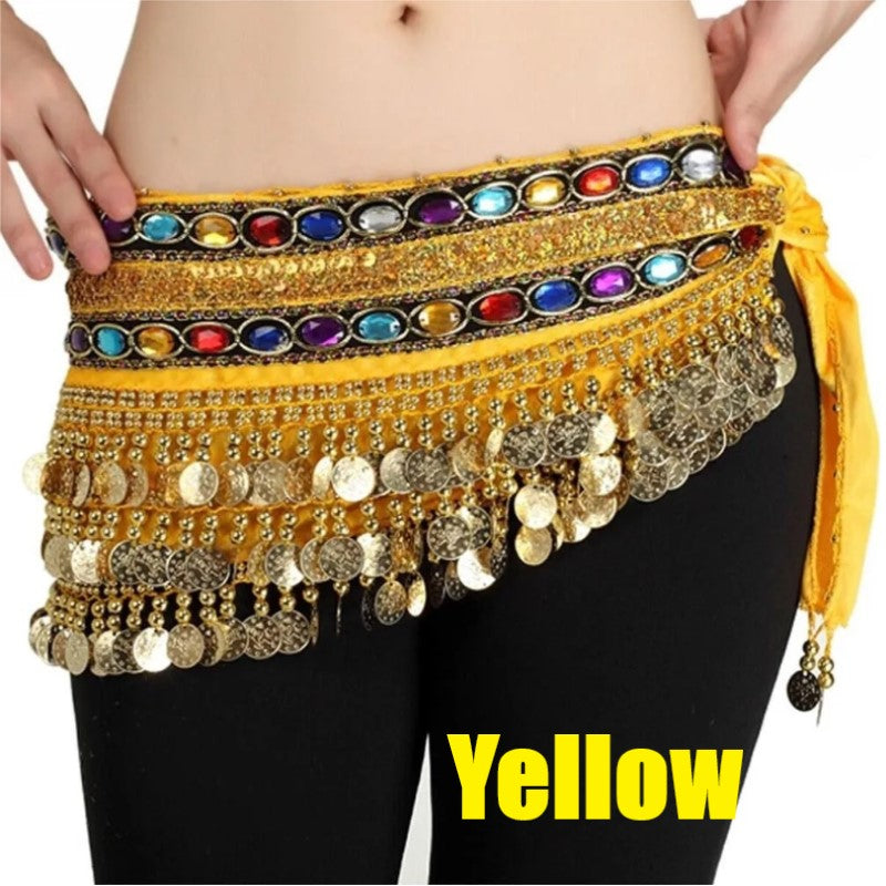 3 Rows Belly Dance Hip Scarf with Rhinestone