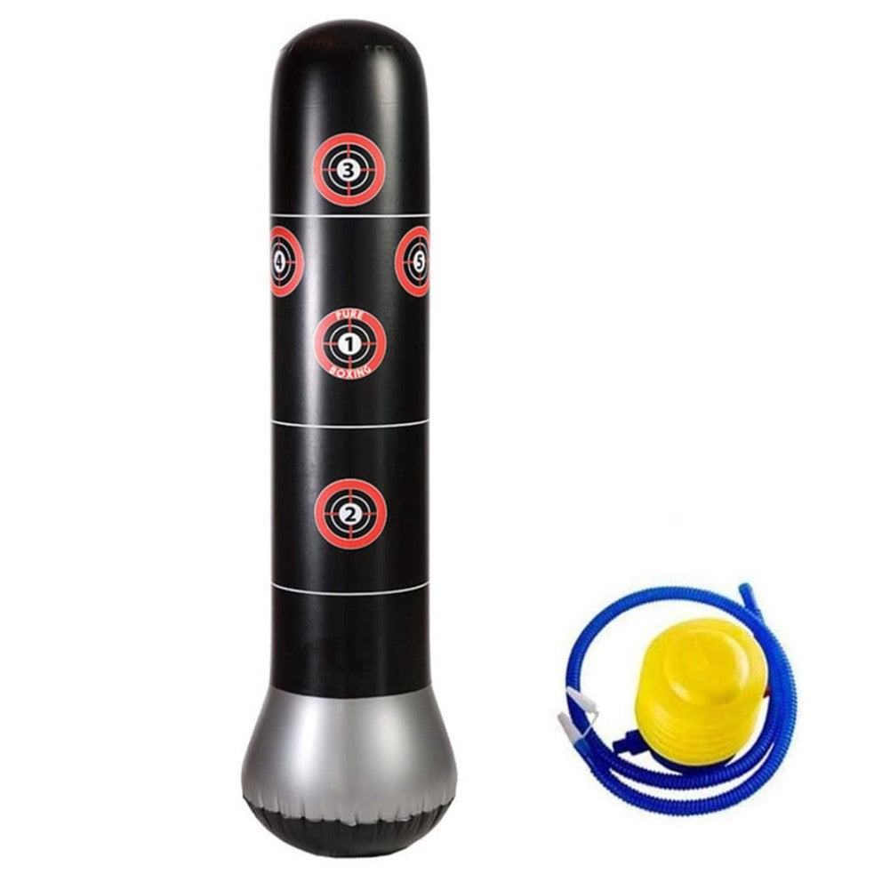 Boxing Punch Bag Freestanding Punching Bag, Inflatable Heavy Punching Bag Target Stand Punching Kick Training Bag with Air Inflator Pedal Pump for Kid Adult