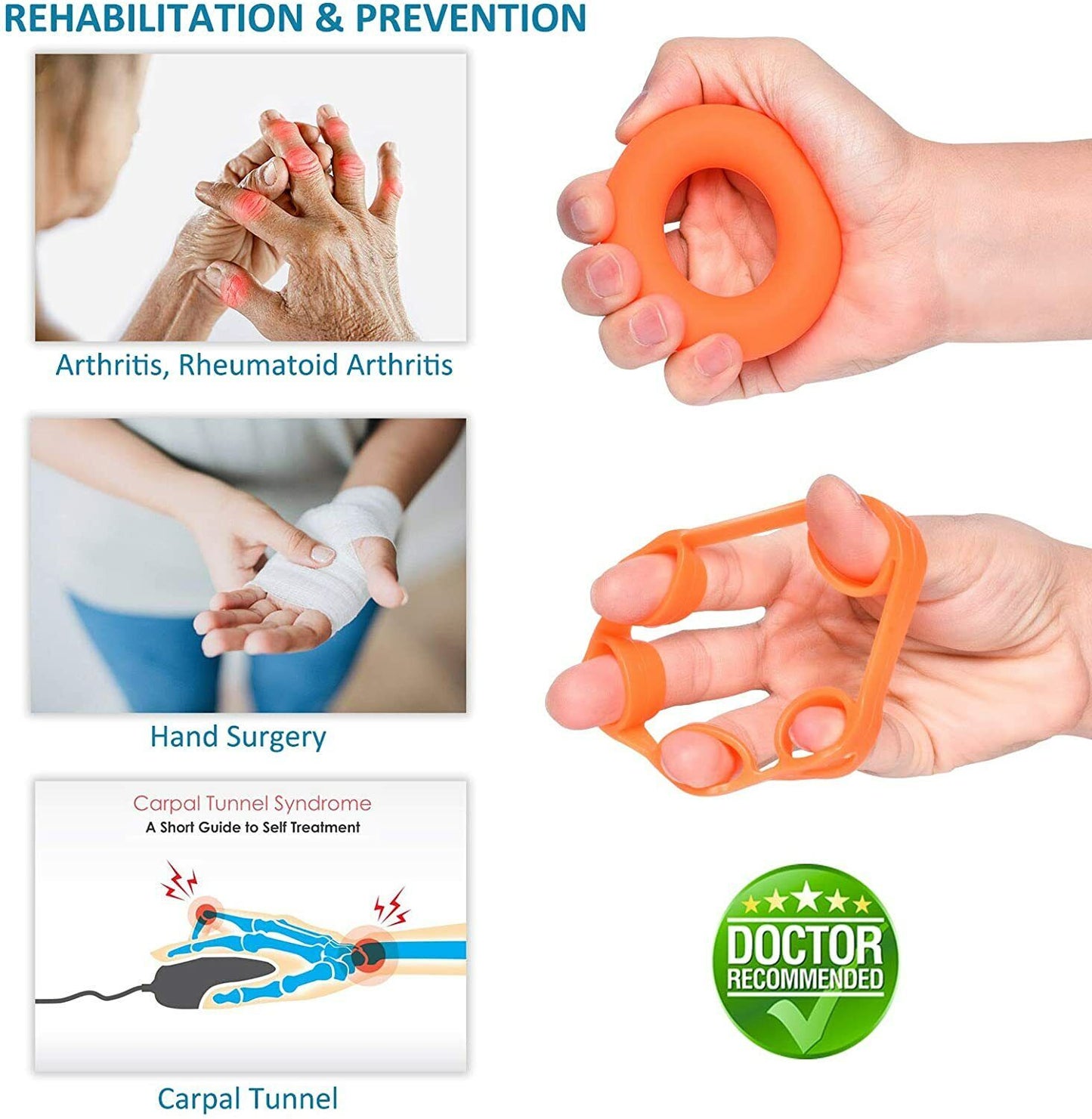 Squeeze Ball Hand Grip Strengthener, Finger Exerciser, Grip Strength Trainer, Pain Relief Workout, Forearm Grip Workout, Finger Stretcher