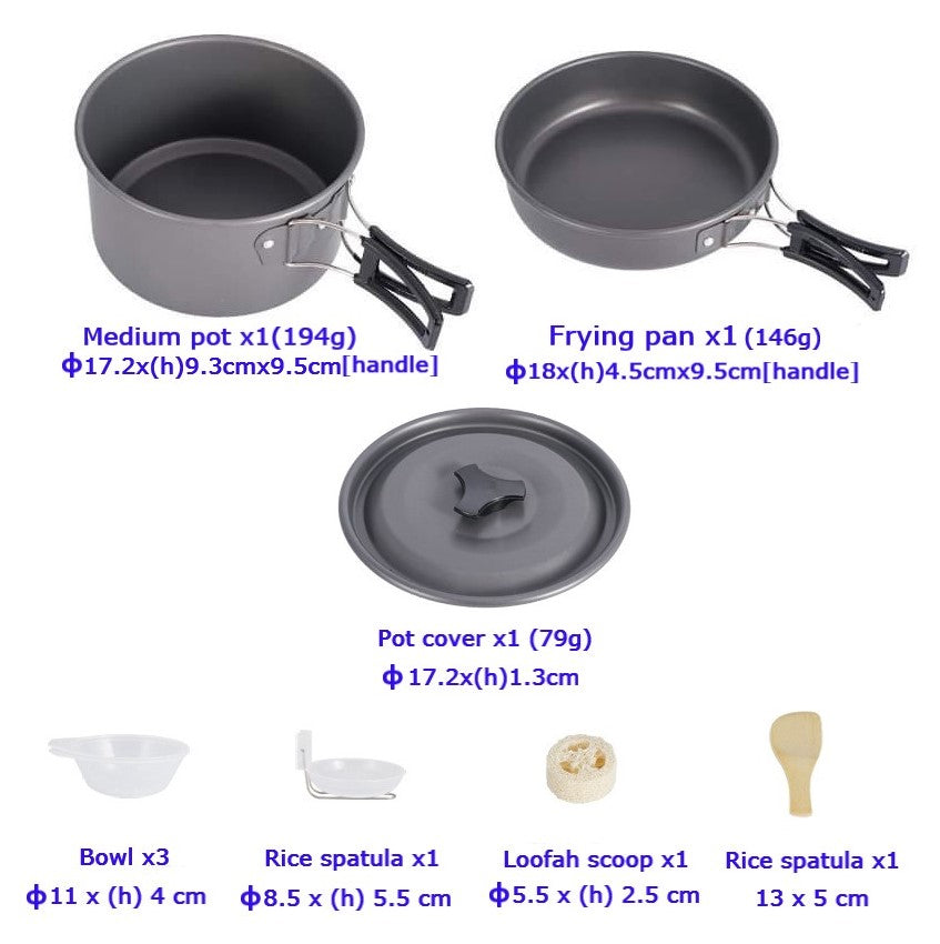 Camping Cookware Set for 2-3 person