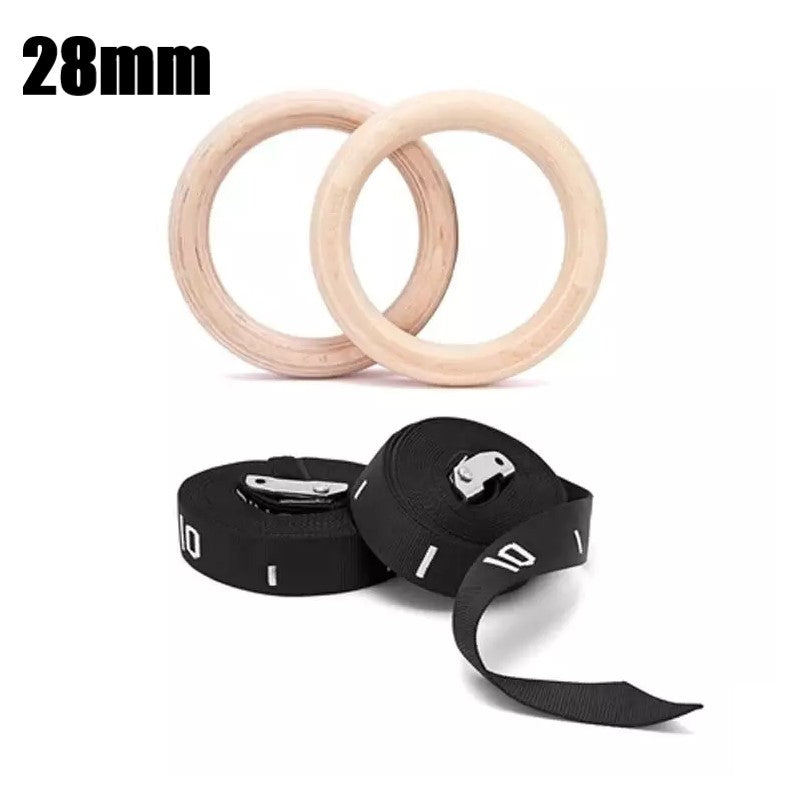 Wooden Gymnastic Rings w/Adjustable Number Straps
