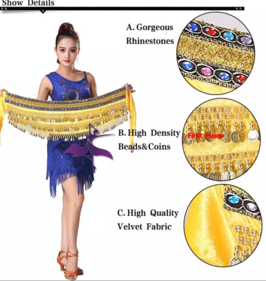 3 Rows Belly Dance Hip Scarf with Rhinestone