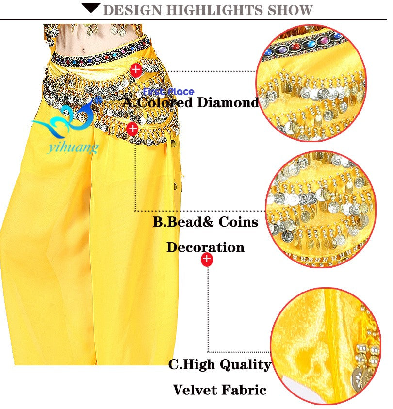 5-Rows Belly Dance Hip Scarf with Rhinestone