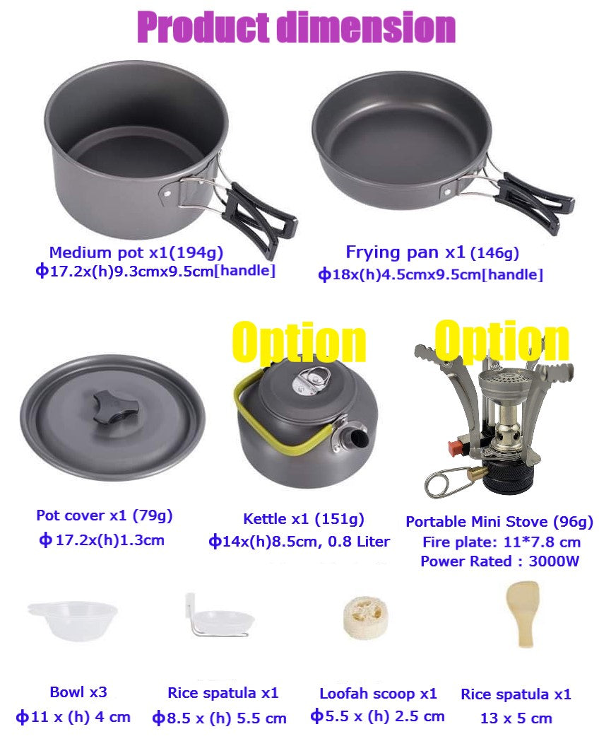 Camping Cookware Set for 2-3 person
