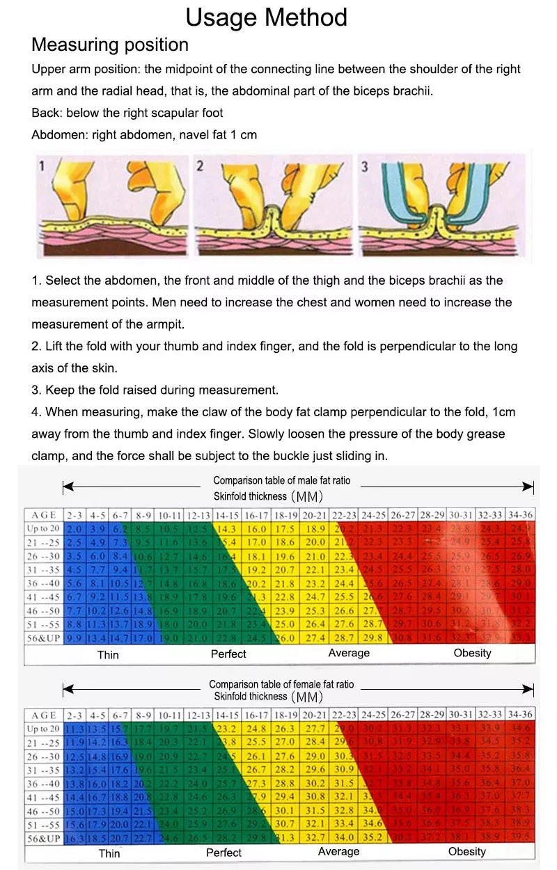 Body Fat Caliper for Body /Skinfold Calipers for Accurately Measuring BMI Skin Fold Fitness and Weight-Loss