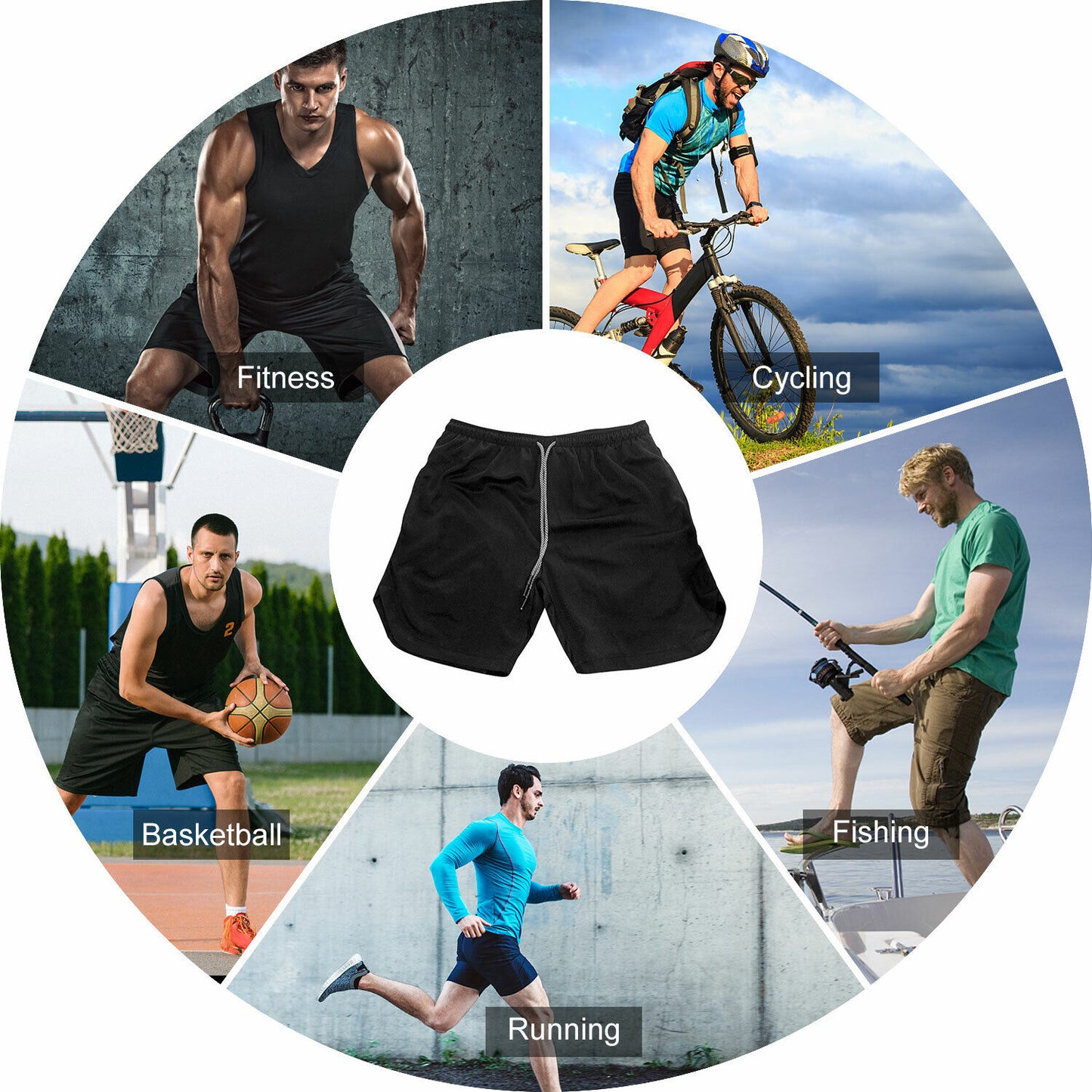 Men Gym Workout Training Running 2 Layers Shorts Pants with Phone Pocket