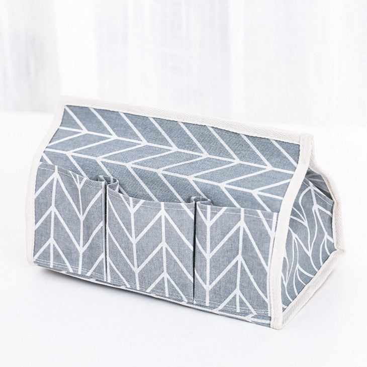 Cotton Linen Tissue Box Holder with Multi Pockets