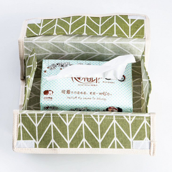 Cotton Linen Tissue Box Holder with Multi Pockets