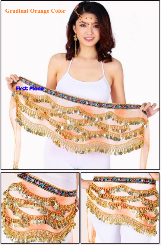 Belly Dance Hip Scarf Gradient color with Rhinestone