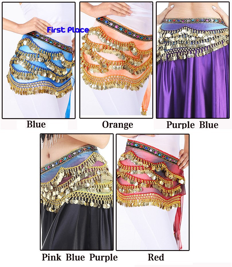 Belly Dance Hip Scarf Gradient color with Rhinestone