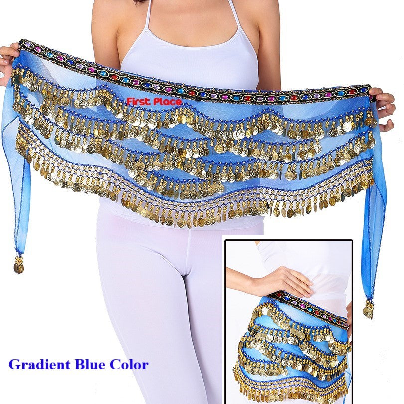 Belly Dance Hip Scarf Gradient color with Rhinestone