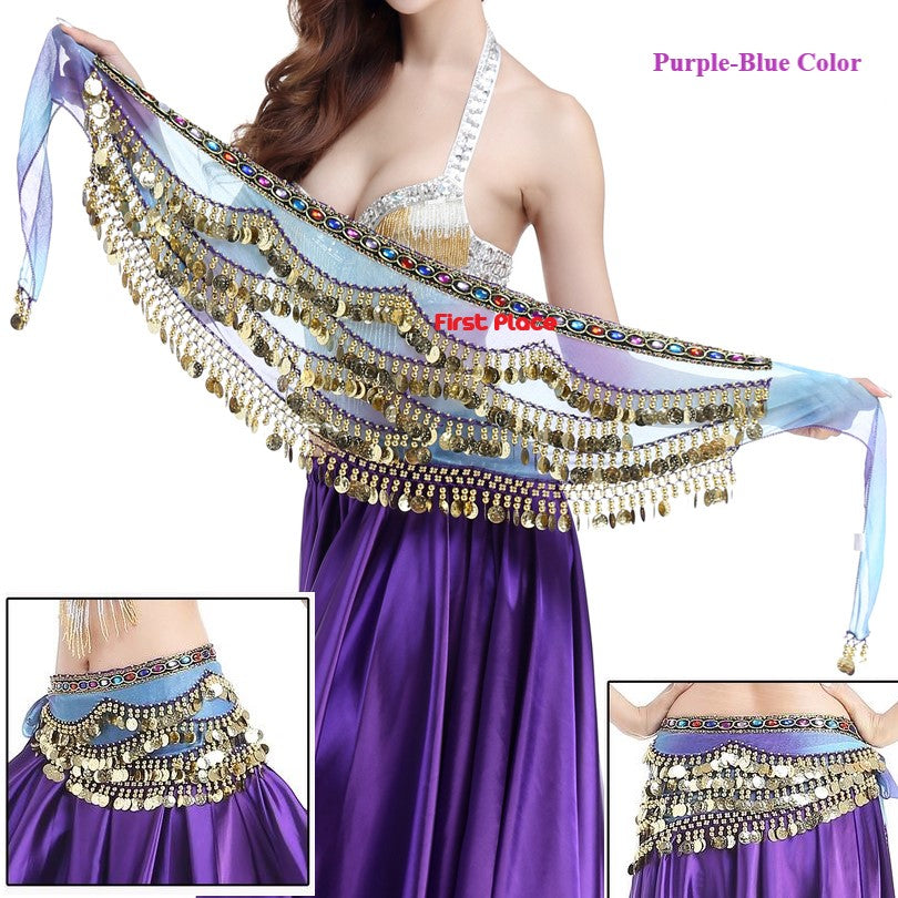 Belly Dance Hip Scarf Gradient color with Rhinestone
