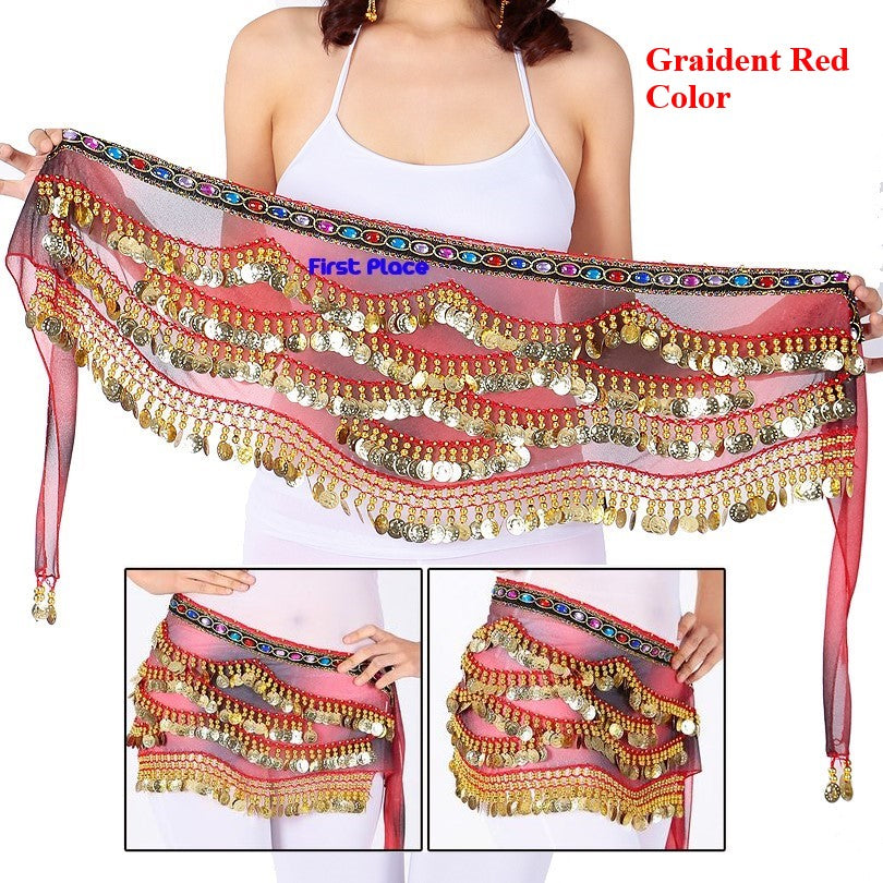 Belly Dance Hip Scarf Gradient color with Rhinestone