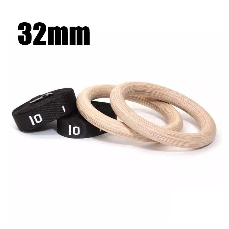 Wooden Gymnastic Rings w/Adjustable Number Straps