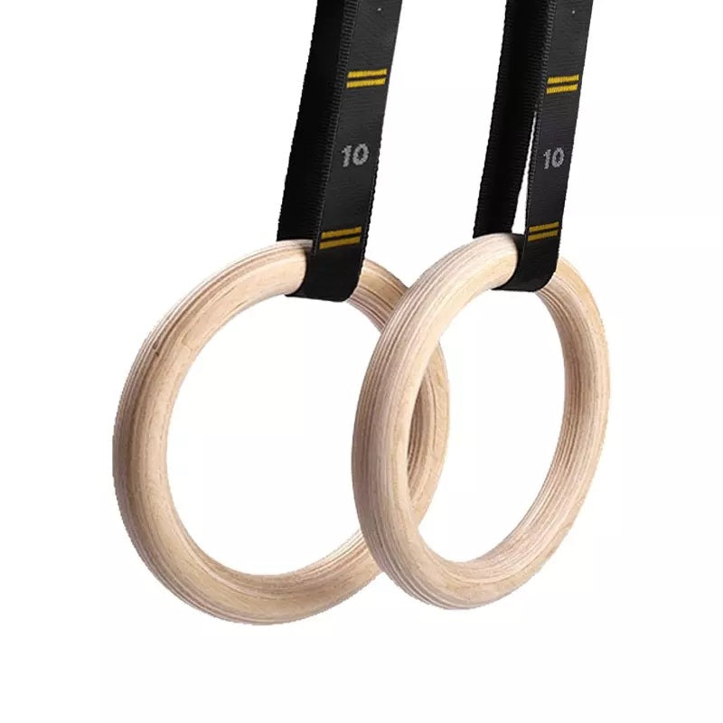 Wooden Gymnastic Rings w/Adjustable Number Straps