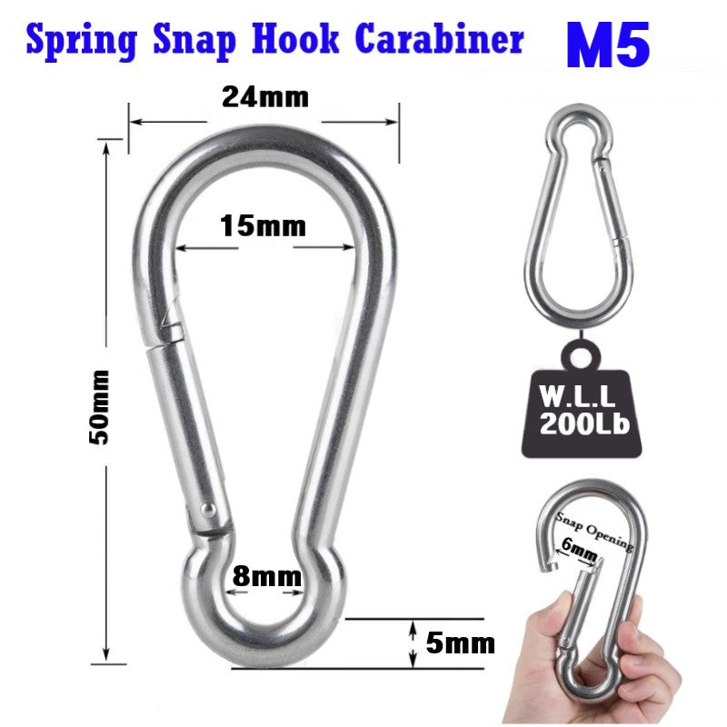 2 Pcs M5 Spring Snap Hook Carabiner
