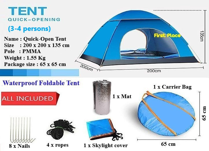 Portable Quick-Opening Tent for 3-4 persons
