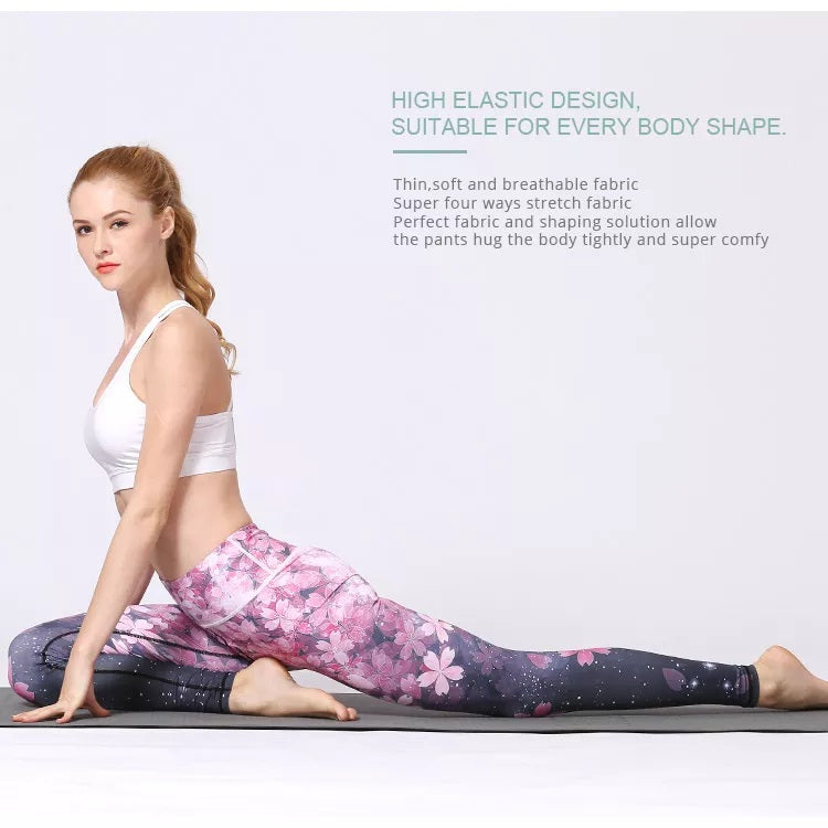 Sakura Flower Seamed Tight Yoga Leggings /Running/Gym wear/Fitness wear/Sportwear/Yoga Pants