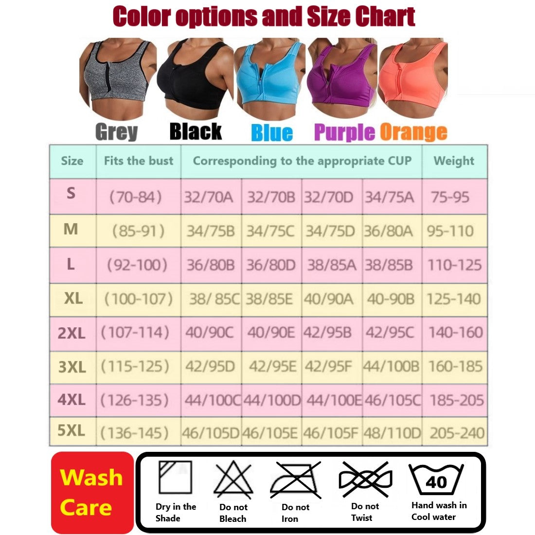 Women Padded Zipper Sports Bra / Fitness Yoga Bra