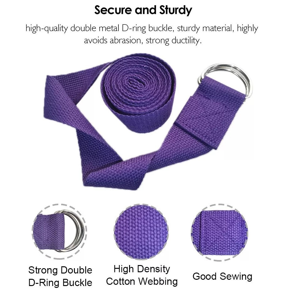 Yoga Strap / Stretch Belt with metal D Ring