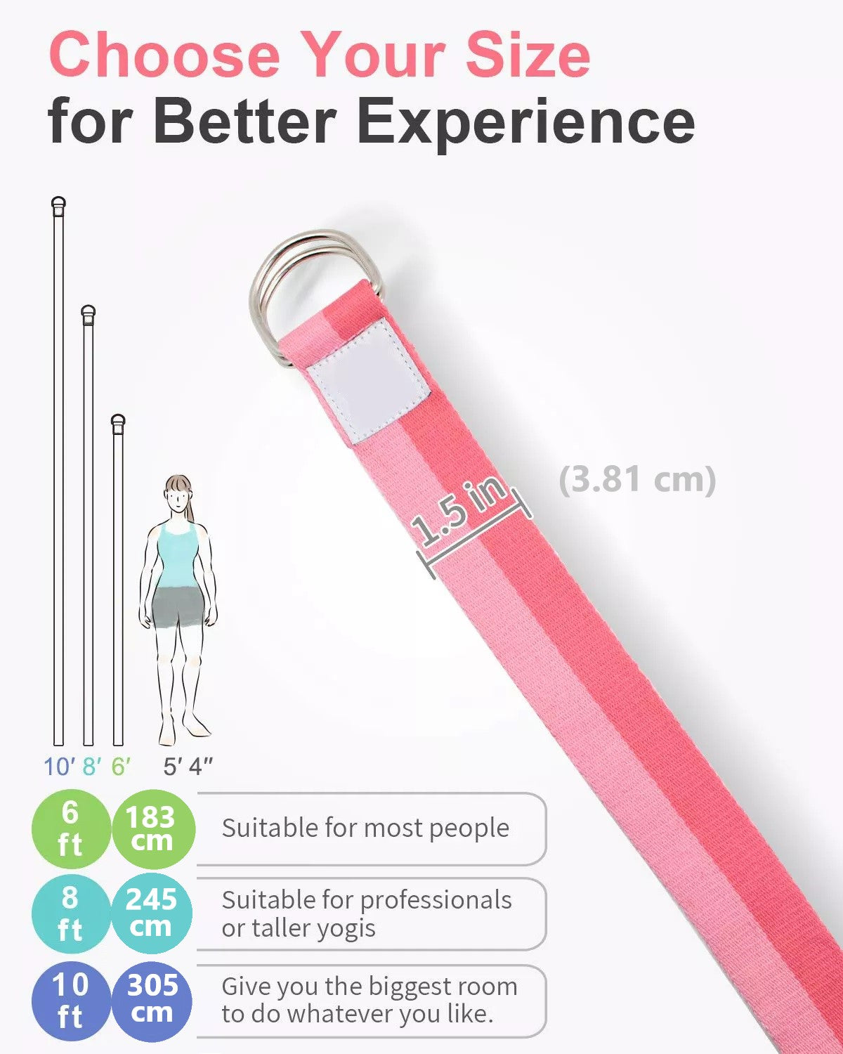 Yoga Strap / Stretch Belt with metal D Ring