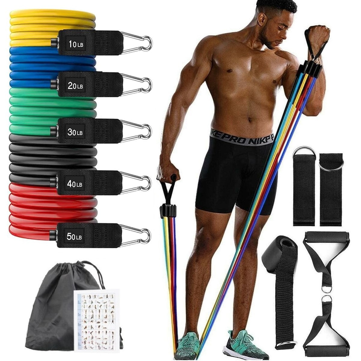 Workout Premium Quality 150lb Resistance Bands Set 11PCS Stackable Exercise Bands ( Up to 150 lbs )