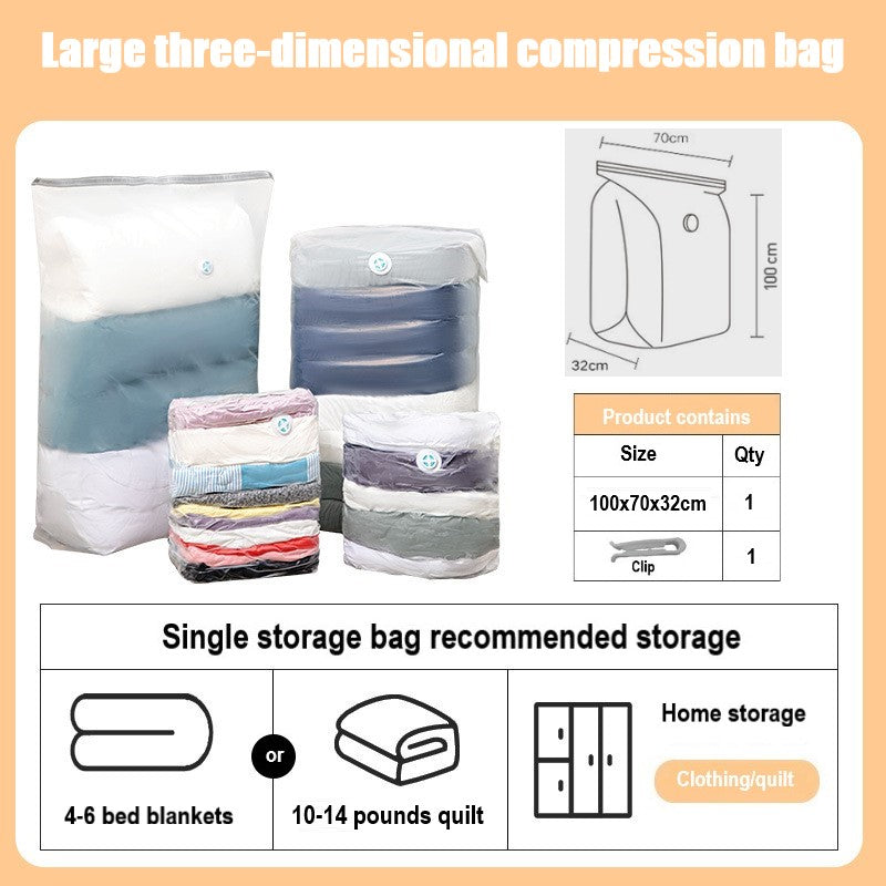 Three dimensional Vacuum Compression Storage Bag / Clothes/ Quilt Storage Bag Organizer /Save Space Home Organization/Quick Air Seal Vacuum Storage Bag/No Pump Needed Travel Space Saver Compressed Seal Bag(First Place)