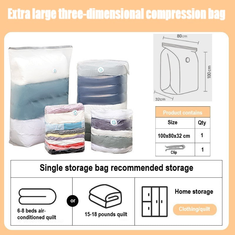 Three dimensional Vacuum Compression Storage Bag / Clothes/ Quilt Storage Bag Organizer /Save Space Home Organization/Quick Air Seal Vacuum Storage Bag/No Pump Needed Travel Space Saver Compressed Seal Bag(First Place)