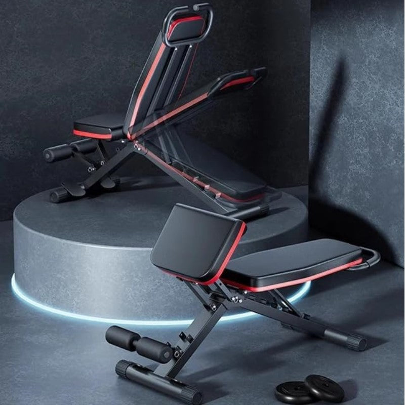 Multifunctional Foldable Fitness Bench with Cushion Headrest and Handle/Adjustable Roman Chair & Dumbbell Stool/Core Training, Push-Ups, Pull-Ups /Versatile Sports Equipment