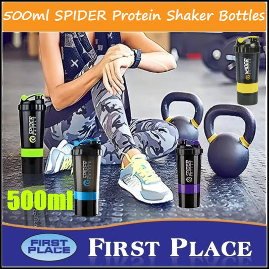 500ml Spider Protein Shaker Bottle/ Water Bottle / Gym Shaker Bottle with Powder Storage & Pill Tray